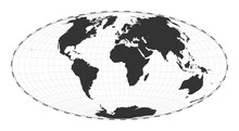 Vector World Map. Aitoff Projection. Plain World Geographical Map With Latitude And Longitude Lines. Centered To 0deg Longitude. Vector Illustration.