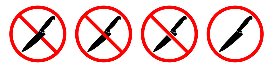 Wall Mural - Knife ban sign. No Knife sign. Prohibition signs set. Dangerous weapon. Vector illustration.