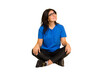 © Asier - Young indian woman sitting on the floor cut out isolated relaxed and happy laughing, neck stretched showing teeth.