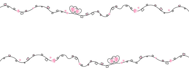 Wall Mural - Line heart shape border with realistic paper heart on isolated background for valentines day. Valentines Day greeting card. Valentines day background. Vector EPS 10