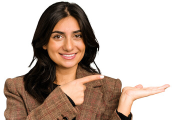 Young indian business woman holding gesture isolated