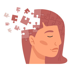 Health problems and puzzles, solving issues with help of psychology therapy and professional assistance. Mindfulness and balance. Vector in flat style