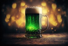 Green Beer Full With Foam Bubble In Glass, Idea For Saint Patrick's Day Celebrate Background Wallpaper Generative Ai
