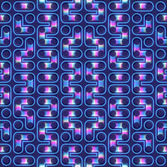 Wall Mural - Cartoon symmetrical geometric pattern with iridescent neon gradient. 3d rendering background. Digital illustration