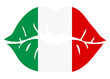 Logo I love Italy. Silueta aislada de labios de mujer con los colores de la bandera de Italia