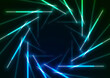 © saicle - Blue green round neon laser lines abstract background. Technology vector background
