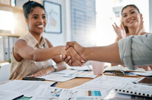 Meeting, Handshake And Collaboration With A Business Black Woman In The Office For A Deal Or Agreement. Teamwork, Collaboration And Thank You With A Female Employee Shaking Hands With A Colleague