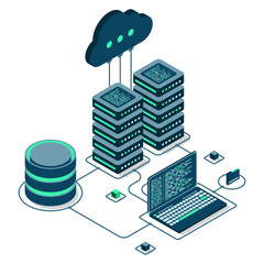 Wall Mural - cloud technology computing concept. modern cloud technology. data center isometric concept. isometri