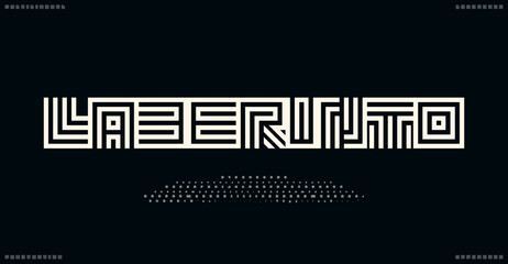Aufkleber - Labyrinth multilingual alphabet, geometric maze typeface, abstract path font for line architect logo, construction headline, puzzle game typography, tube letters. Vector typographic design