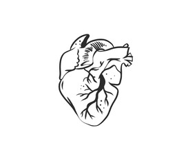 Hand drawn vector abstract graphic illustration Valentines day design elements, abstract realistic heart sketch icon. Love design concept outline icon.Valentines beautiful design concept art isolated.