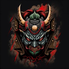 Wall Mural - Samurai Oni Face Head Design for Printable T-shirt