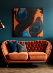 Wall Mural - Interior of cozy modern living room with sofa against the blue color wall ,made with Generative AI