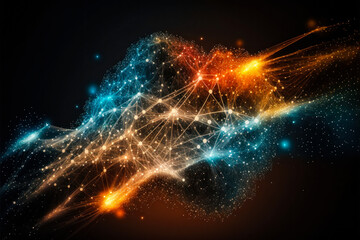 Communication and technology network concept with moving lines and dots, concept of AI technology, Motion of digital data flow