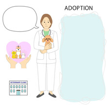 Female Doctor, Veterinarian Holding Toy Poodle With Icons Of Animal Adoption
