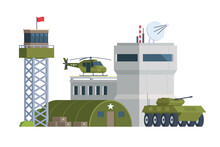 Vector Icon Set Or Infographic Elements Low Poly Military Base Buildings For City Illustration