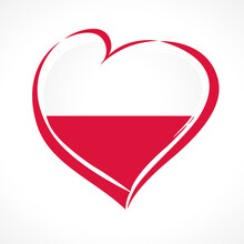 Love Poland Emblem. Polish Flag In Heart Shape, Creative Icon. Vector Illustration 