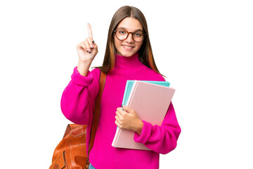 Teenager student caucasian girl over isolated background pointing up a great idea