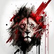 © DNY3D - Majestic lion head graffiti on the wall, creative abstract elements on white background ,made with Generative AI