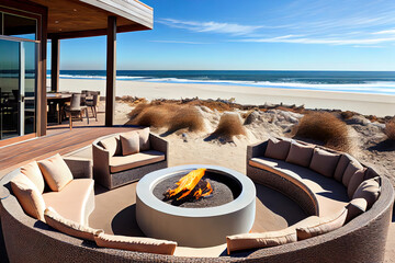 Wall Mural - Surprising Fire pit and furniture on modern luxury