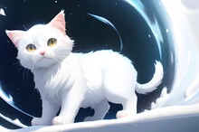 White Cat In Black Background,illustration