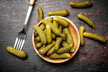 Canvas Print - Homemade pickled cucumber on the table. 