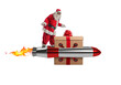 © alphaspirit - santa claus flies fast by a power rocket to deliver christmas gifts