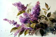 Watercolor Lilacs Painting Background.  
Digitally Generated AI Image