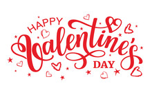Happy Valentines Day Red Lettering Design With Hearts.