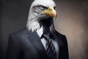 Wall Mural - Portrait of a Eagle dressed in an elegant business suit, generative ai