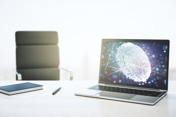 Wall Mural - Abstract creative fingerprint concept on modern laptop screen. 3D Rendering