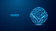 Dice. Digital isolated concept of gambling games. Technology wireframe sign. Monochrome polygonal vector on dark blue background.