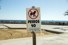 Forbidden Sign In Spanish, No Dogs “Perros No” On The Beach