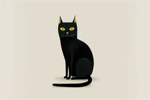 Black Cat Flat Illustration Created With Generative AI Technology