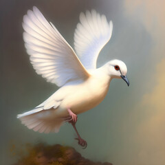 Wall Mural - Generative AI: cute exotic fantasy bird very feathery in pastel colors on a light background