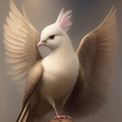 Wall Mural - Generative AI: cute exotic fantasy bird very feathery in pastel colors on a light background