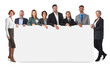Business people with blank banner