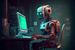 © Axel Bueckert - AI chatbot robot sitting at desk using computer as artificial intelligence and machine learning concept - generative AI
