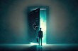 © ImagineDesign - businessman stand ing to an open door. concept leader winner of business (ai generated)