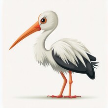  A White And Black Bird With A Long Beak And Orange Legs Standing On A White Background With A Shadow Of Its Head And Legs, And A Long Beak, With A Long, Orange. , AI