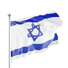 Israeli Flag On Flagpole. Isolated Png With Transparency