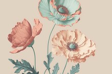 Pastel Vintage Art Style Poppy Flowers Art Deco, Vintage, Boho Style, AI Assisted Finalized In Photoshop By Me 