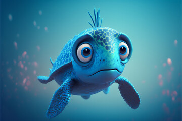 Wall Mural - cute turtle under sea character, AI generate