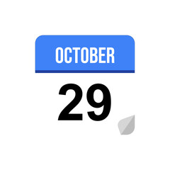 Wall Mural - 29 October calendar date icon on transparent background