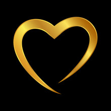 Gold Heart For Valentines Day Isolated On Black Background, Heart Symbol