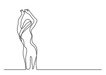 Sticker - continuous line drawing vector illustration with FULLY EDITABLE STROKE of dancing woman