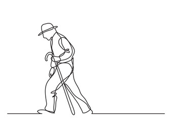 Wall Mural - continuous line drawing vector illustration with FULLY EDITABLE STROKE of old man walking