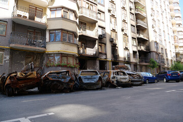 Naklejka na meble Russian terrorist army burned cars, houses and killed people in Irpin, Ukraine