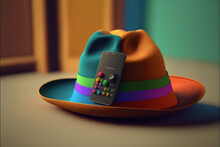 Phone With Hat Random, Simple, Animated, Clean And Colorful