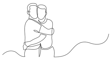 Wall Mural - continuous line drawing vector illustration with fully editable stroke - of gay couple hugging each 