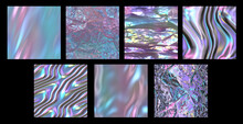 Set Of Unicorn Holographic Light Tissue Patterns Textures - Iridescent Rainbow Hologram Silk Material Background